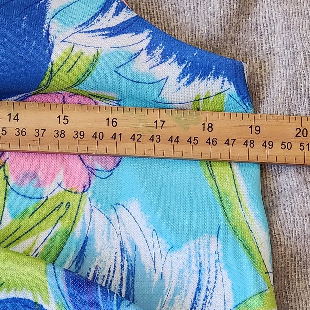 Vintage 60s 70s Floral Shift Dress Mod Pocketed MCM Pink‎ Blue Green Tropical - Picture 4 of 6